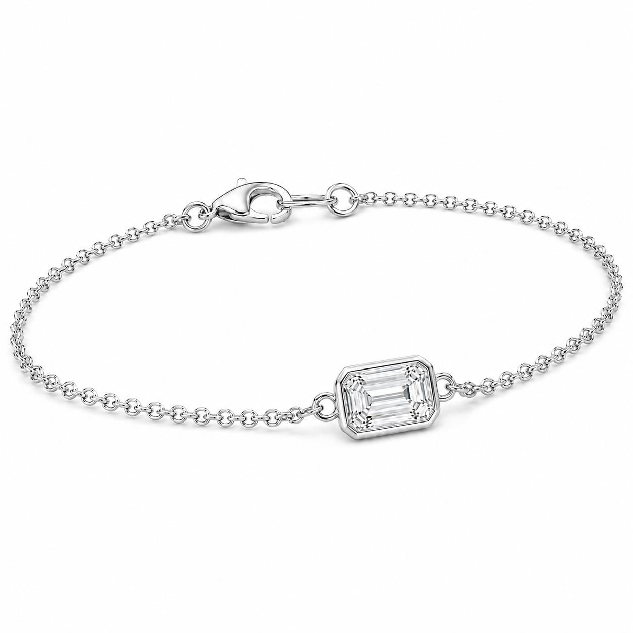 Full view of PT950 emerald-cut lab diamond bracelet