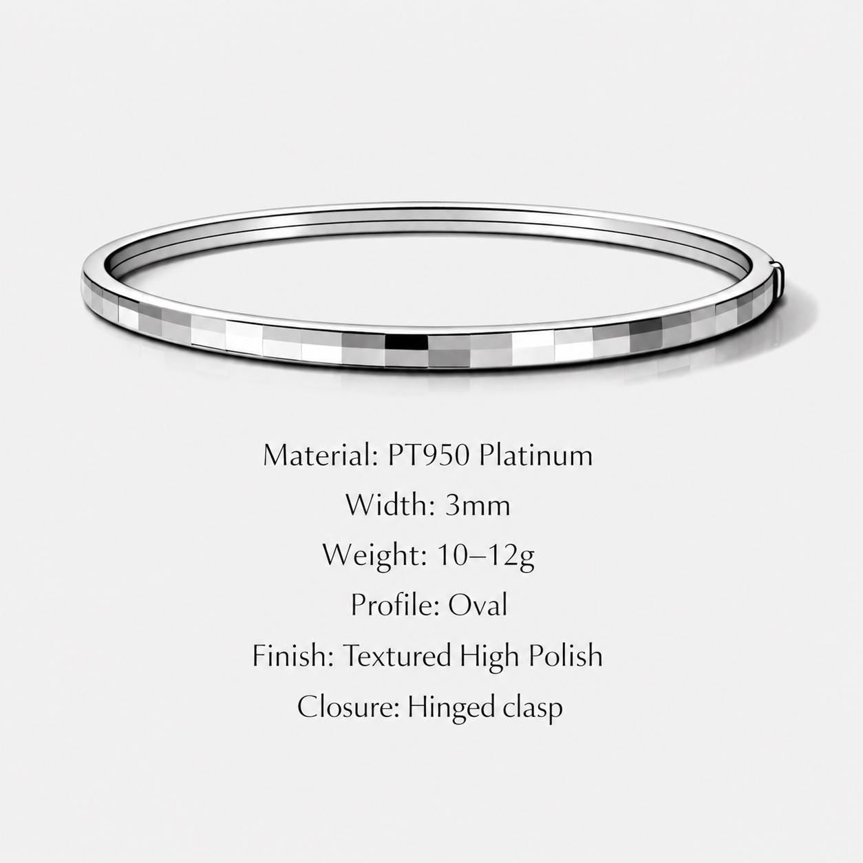PT950 textured oval bangle specification guide