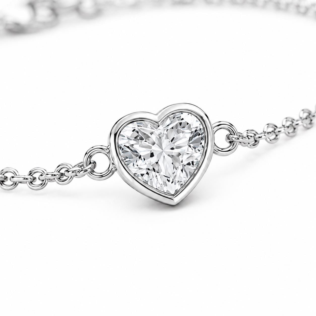 Macro detail of bezel-set heart lab-grown diamond