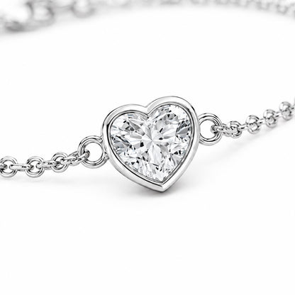 Macro detail of bezel-set heart lab-grown diamond