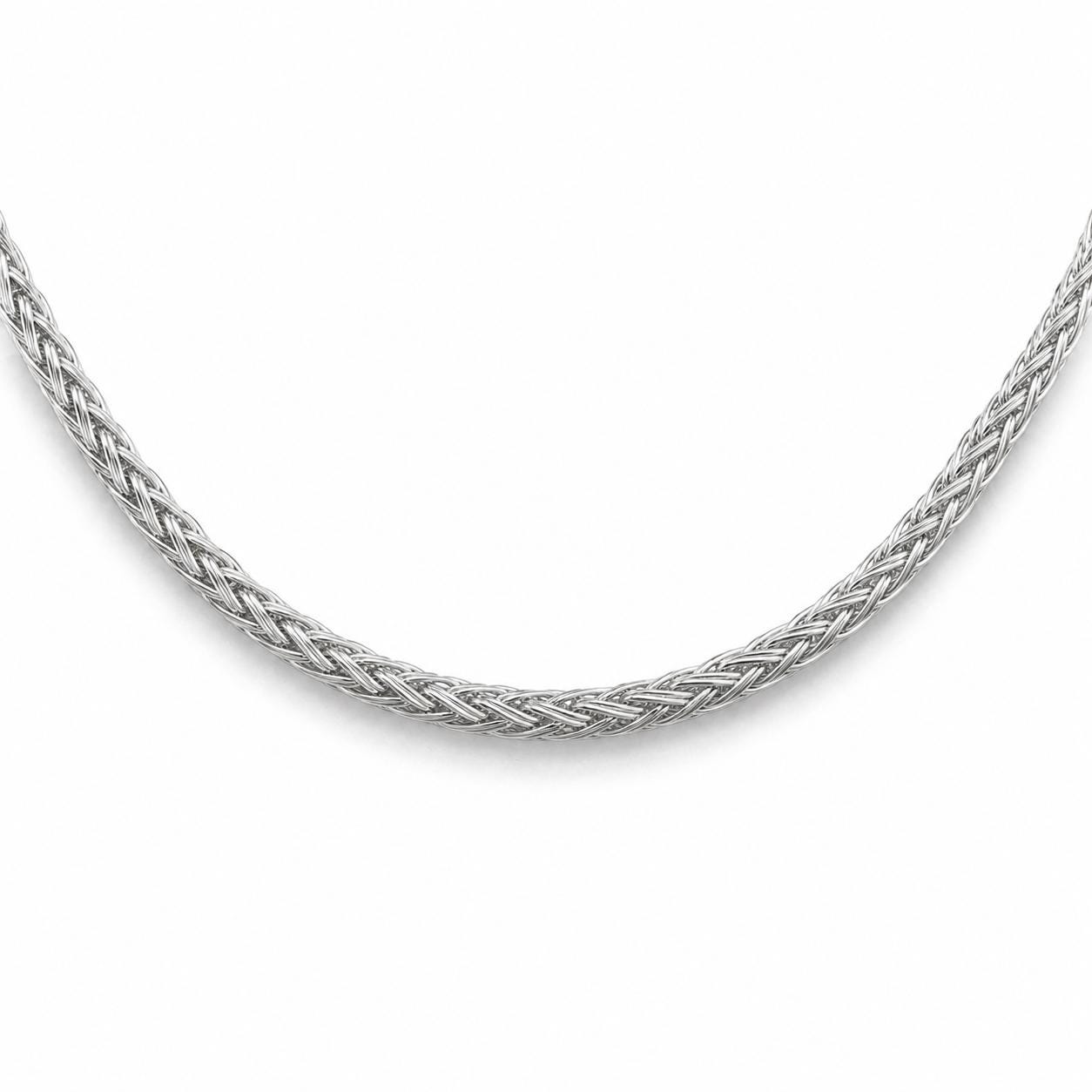 Macro detail of closely woven links on PT950 platinum wheat chain