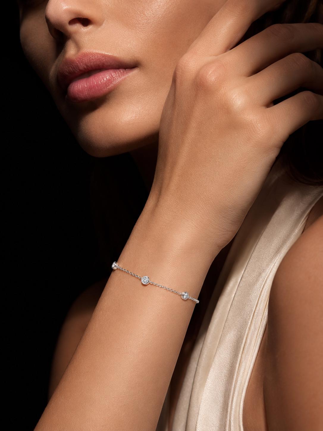 PT950 three-stone bracelet shown with pale gemstone option