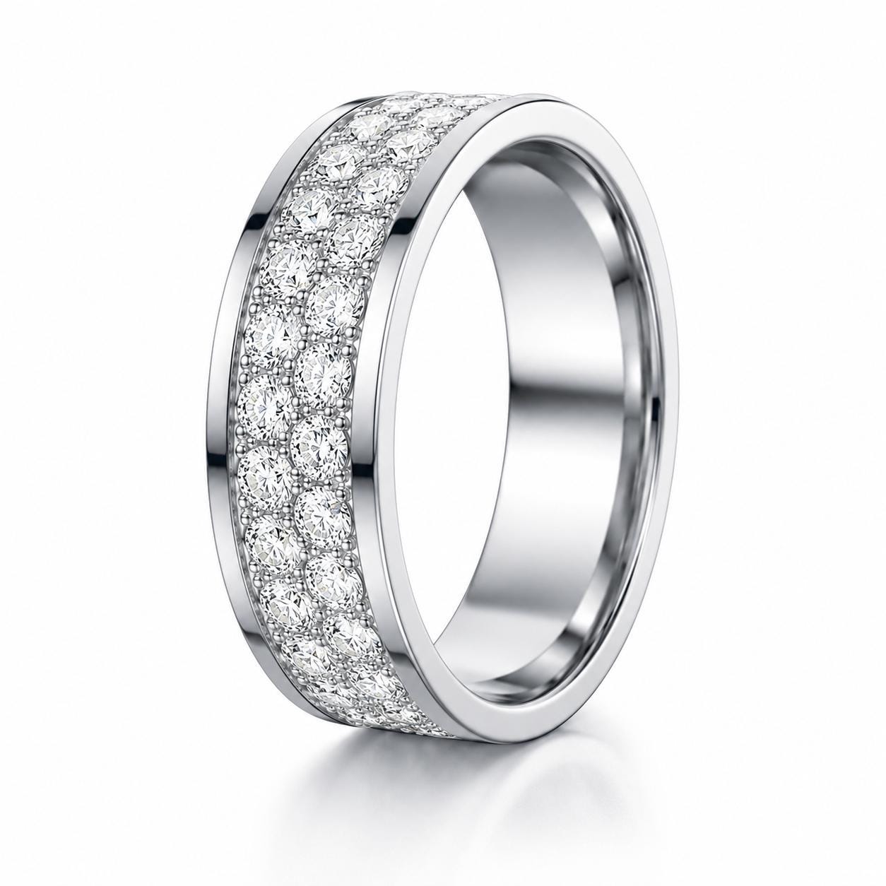 PT950 platinum full pave lab diamond wedding band 5mm setting and finish detail