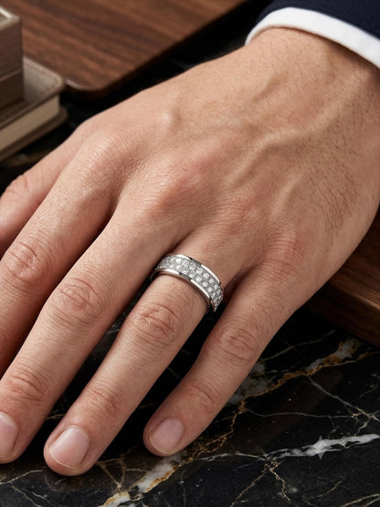 PT950 platinum full pave lab diamond wedding band 5mm worn view
