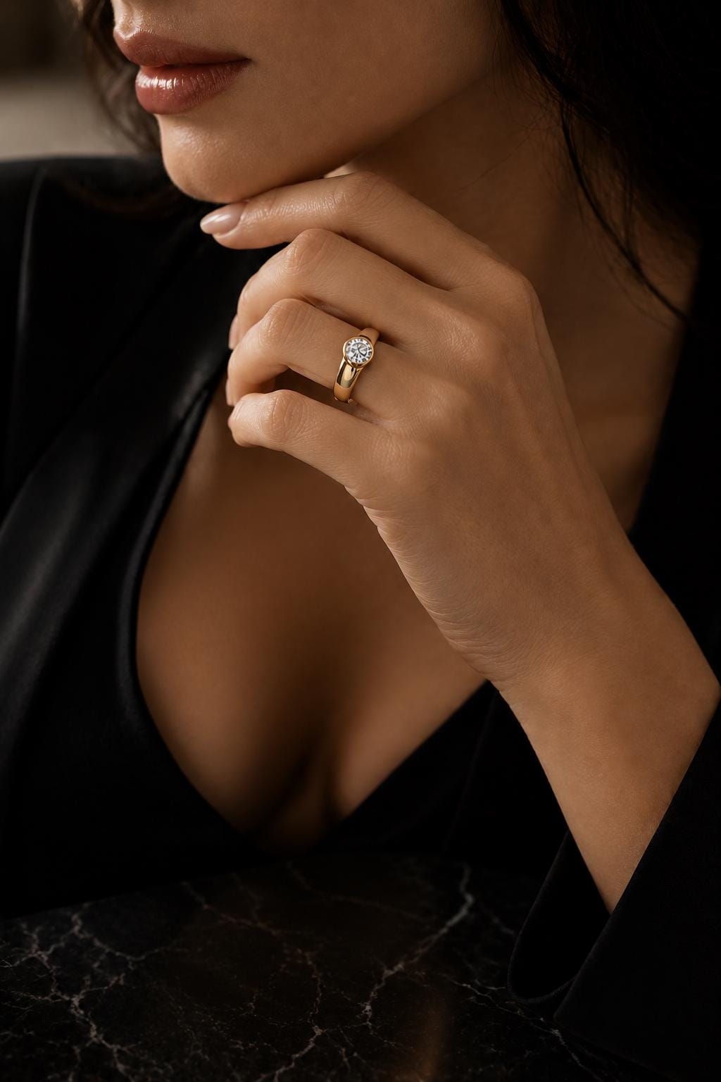 1ct round lab diamond solitaire ring in PT950 platinum or 18K gold side profile
