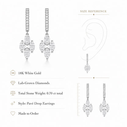 18K white gold lab diamond drop earring size guide