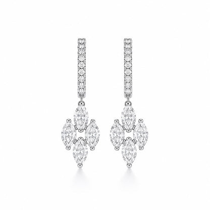 18K white gold marquise lab diamond post drop earrings on white