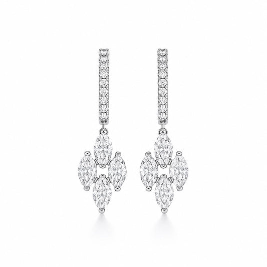 18K white gold marquise lab diamond post drop earrings on white