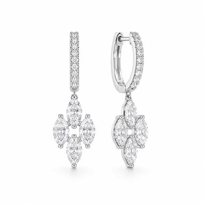 18K white gold marquise lab diamond huggie drop earrings