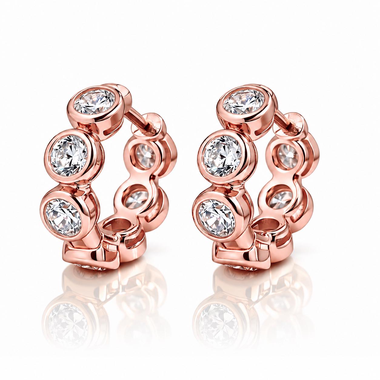 Pair of 18K rose gold lab diamond huggie earrings