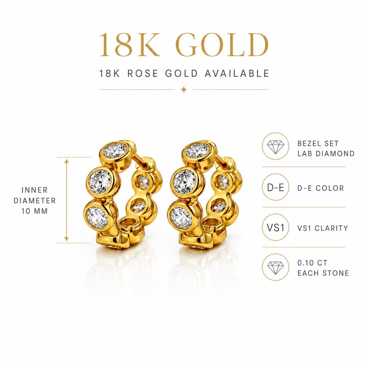 18K gold lab diamond huggie earring specification guide