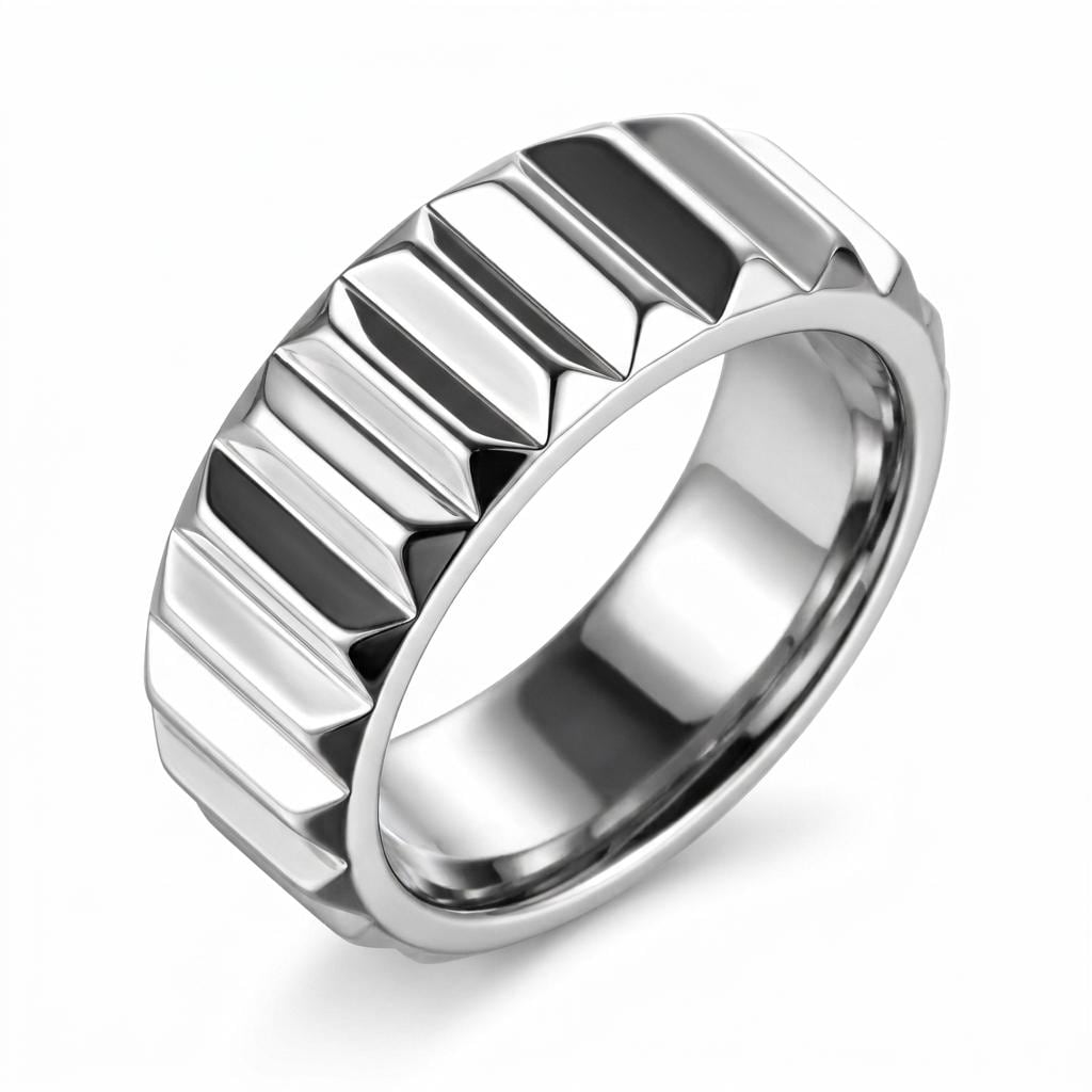 PT950 platinum architectural wedding band 6mm setting and finish detail