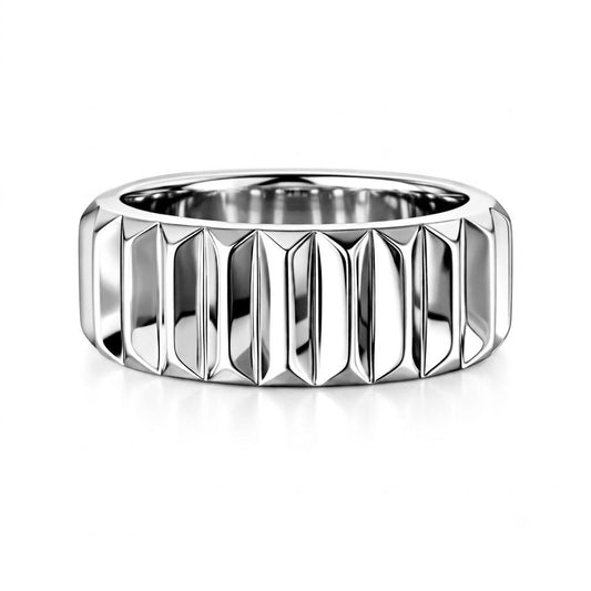 PT950 platinum architectural wedding band 6mm front view