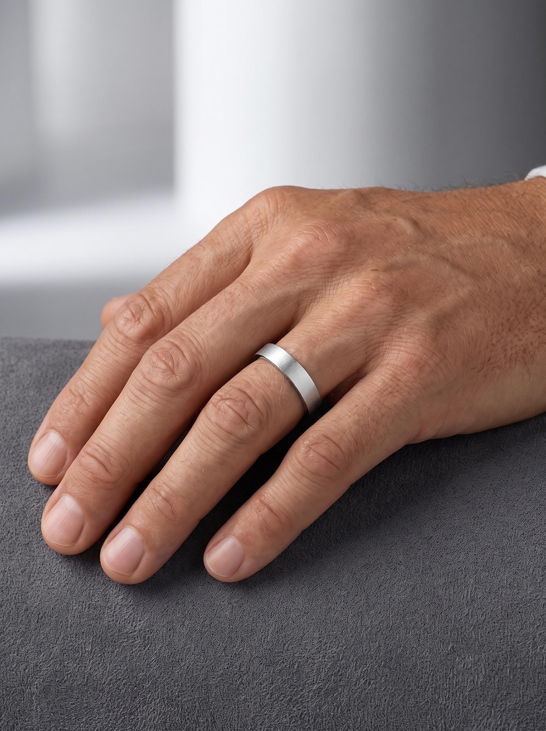 PT950 platinum sandblasted wedding band 5mm angled view