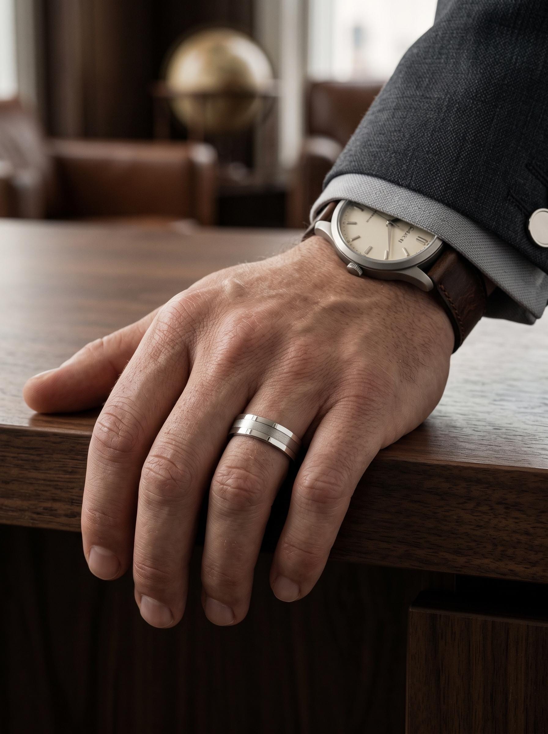 PT950 platinum brushed centre wedding band 6mm side profile