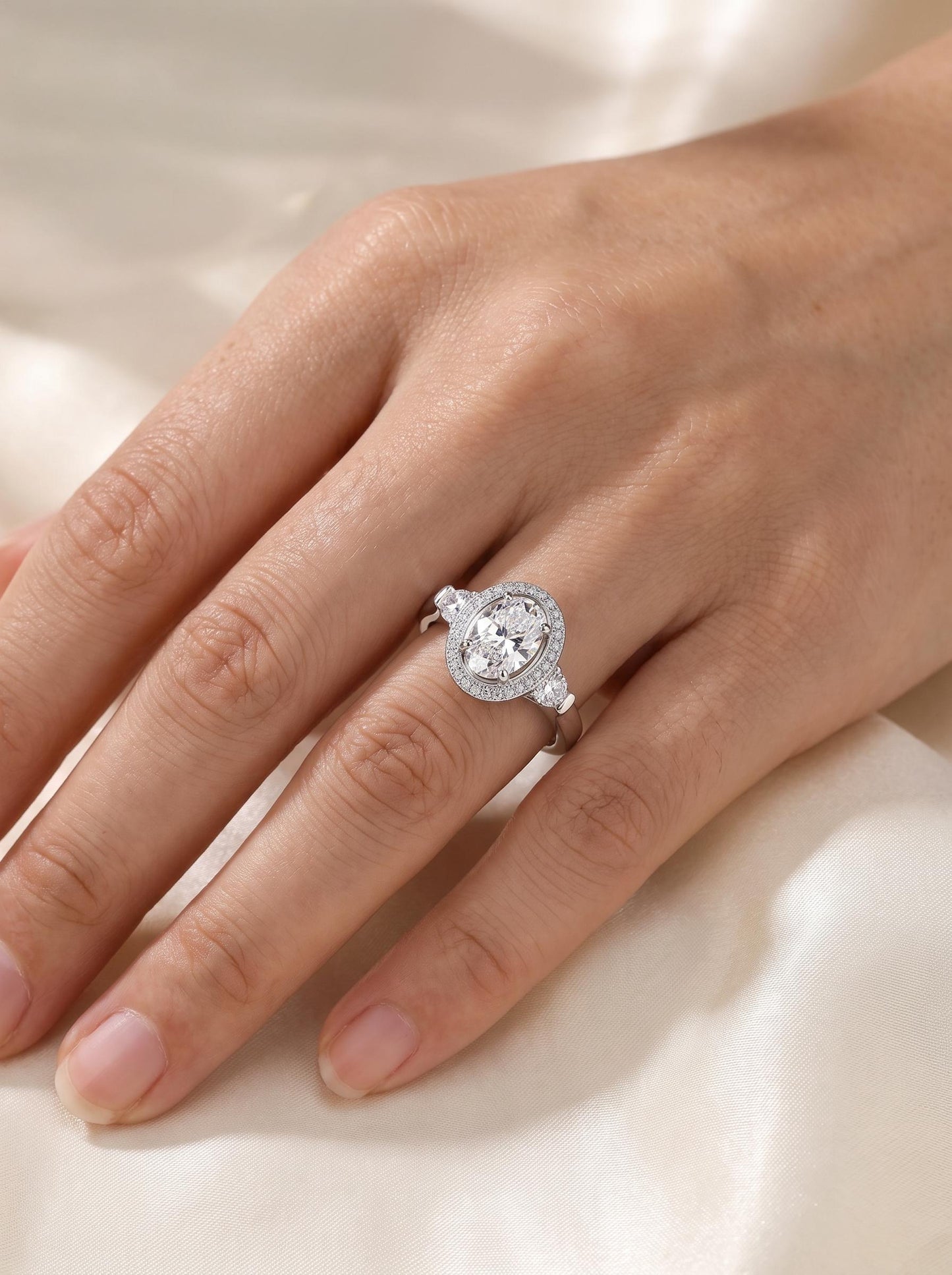 2.75ct oval lab diamond halo ring in PT950 platinum side profile