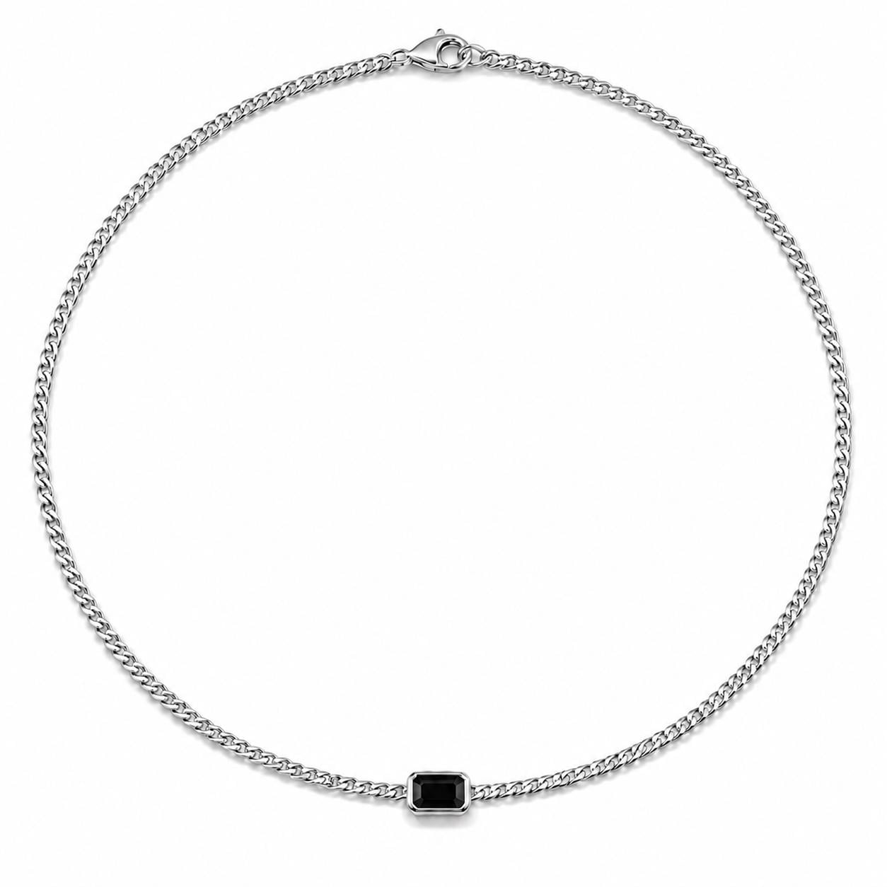 PT950 platinum black onyx curb necklace arranged in a circle on white