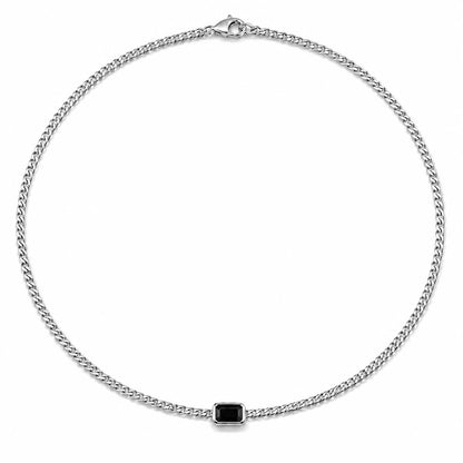 PT950 platinum black onyx curb necklace arranged in a circle on white