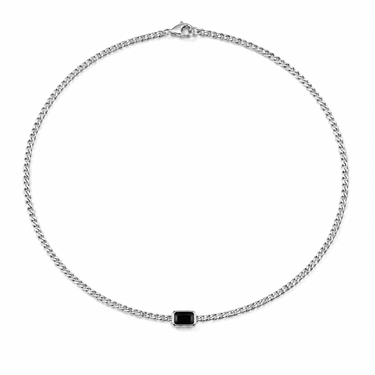 Straight full-length view of black onyx platinum curb necklace