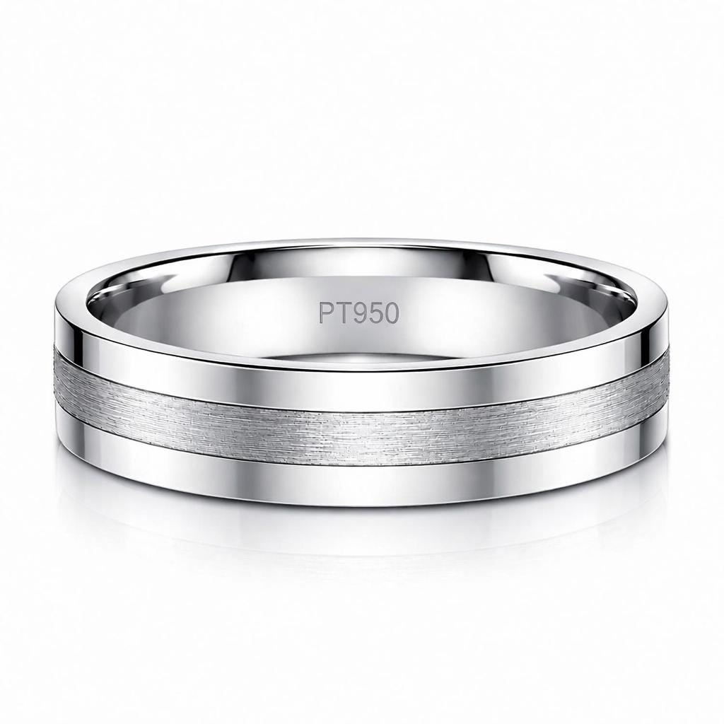 PT950 platinum brushed centre wedding band 6mm front view