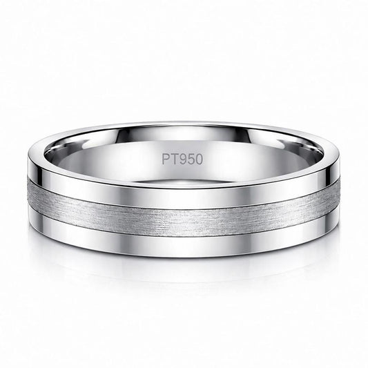 PT950 platinum brushed centre wedding band 6mm front view