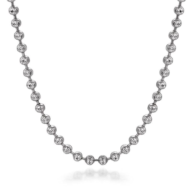 Solid PT950 platinum diamond-cut bead chain necklace isolated on white