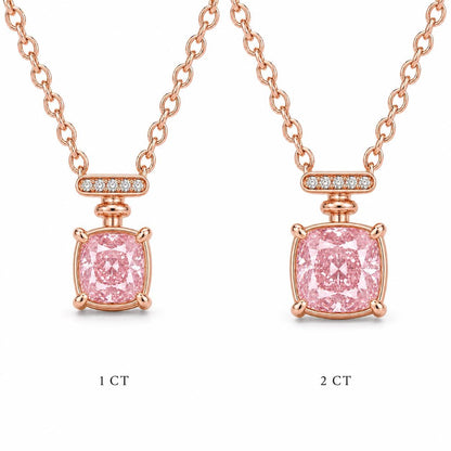One-carat and two-carat pink lab-grown diamond pendant size comparison