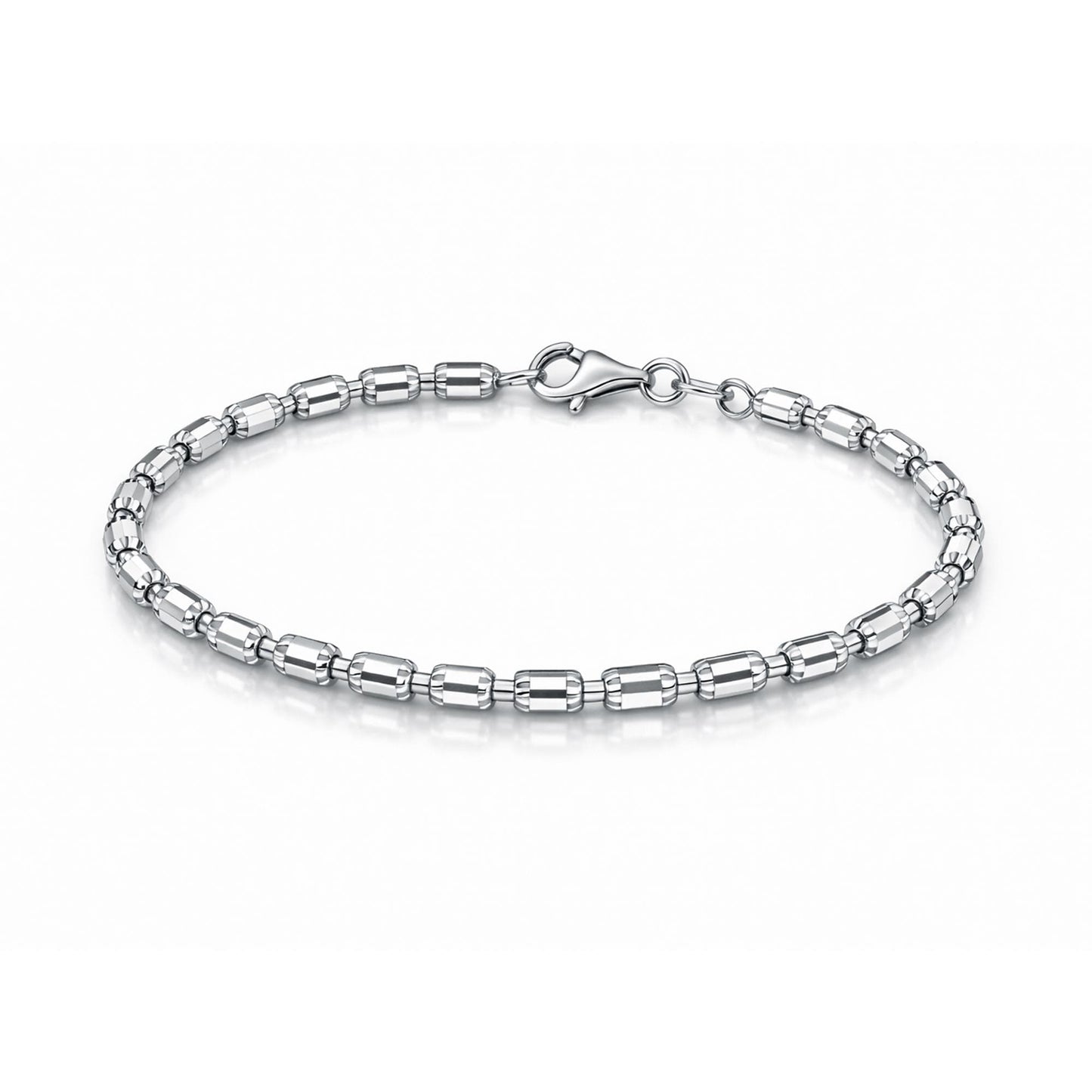 Solid PT950 platinum barrel link bracelet 3mm on white