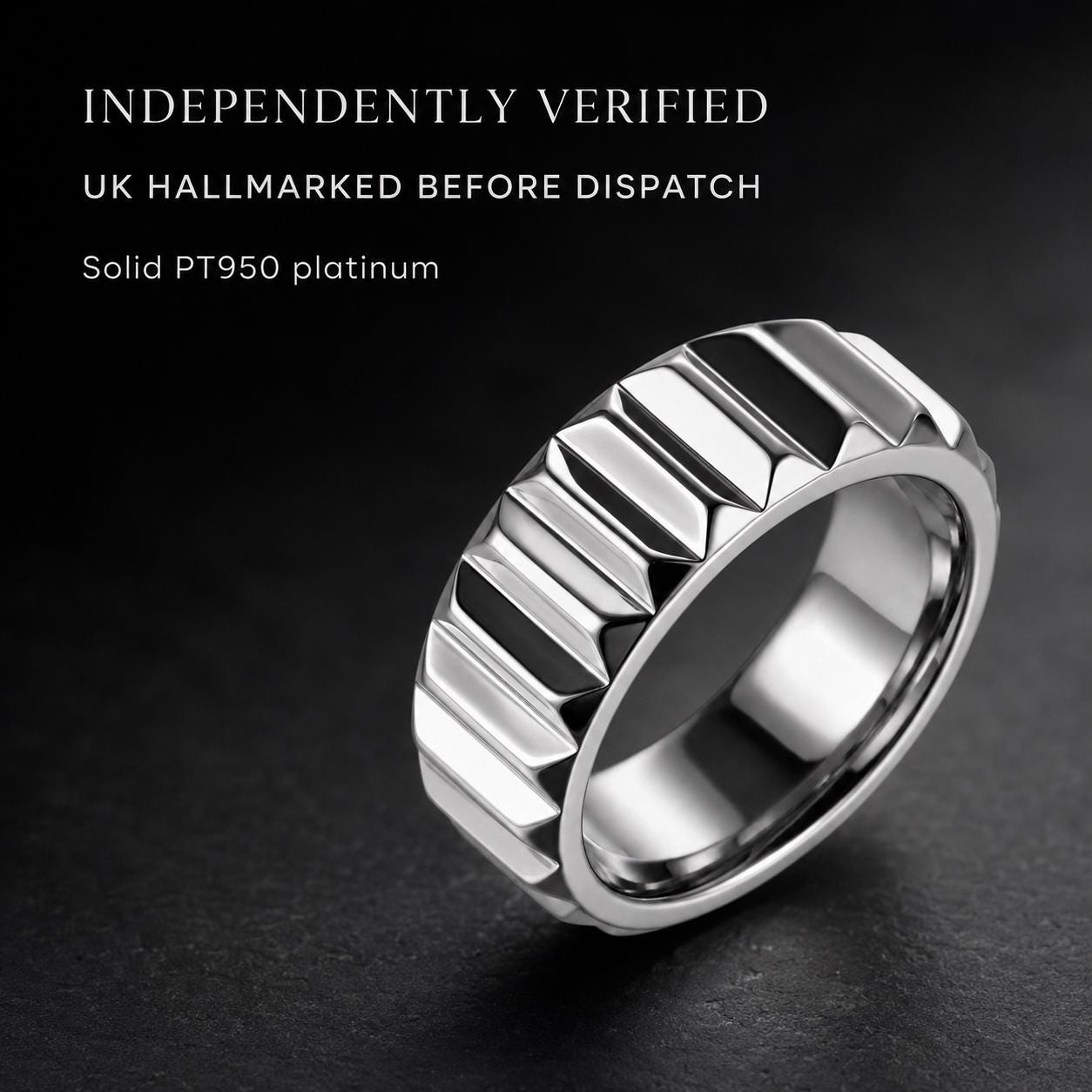 PT950 platinum architectural wedding band 6mm hallmark statement graphic