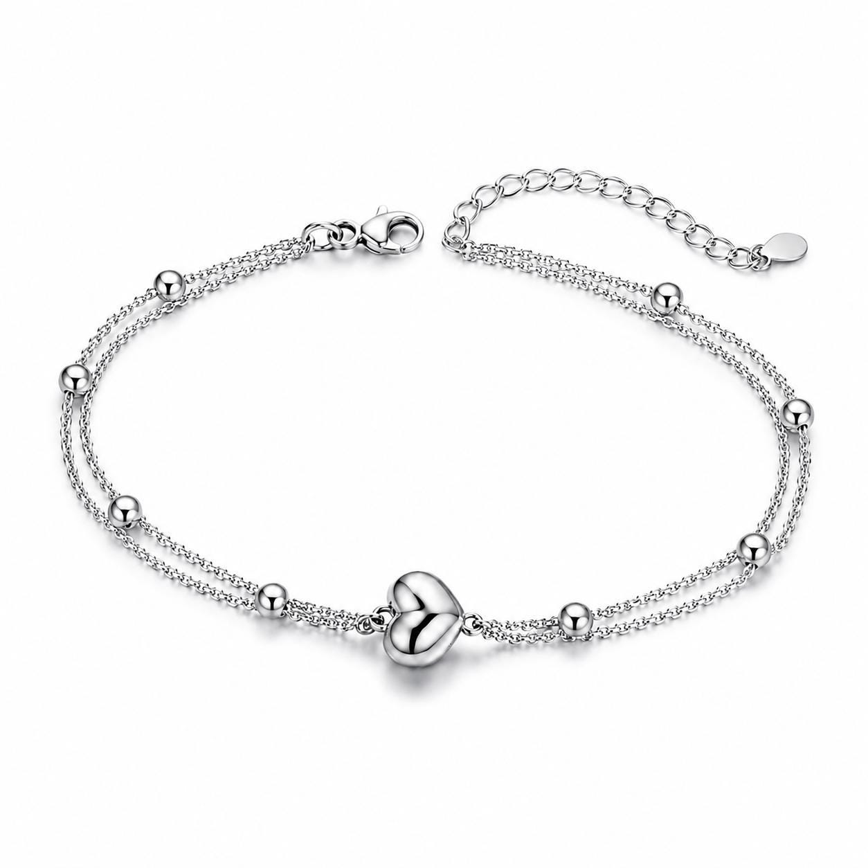 Full view of PT950 double-chain heart bracelet