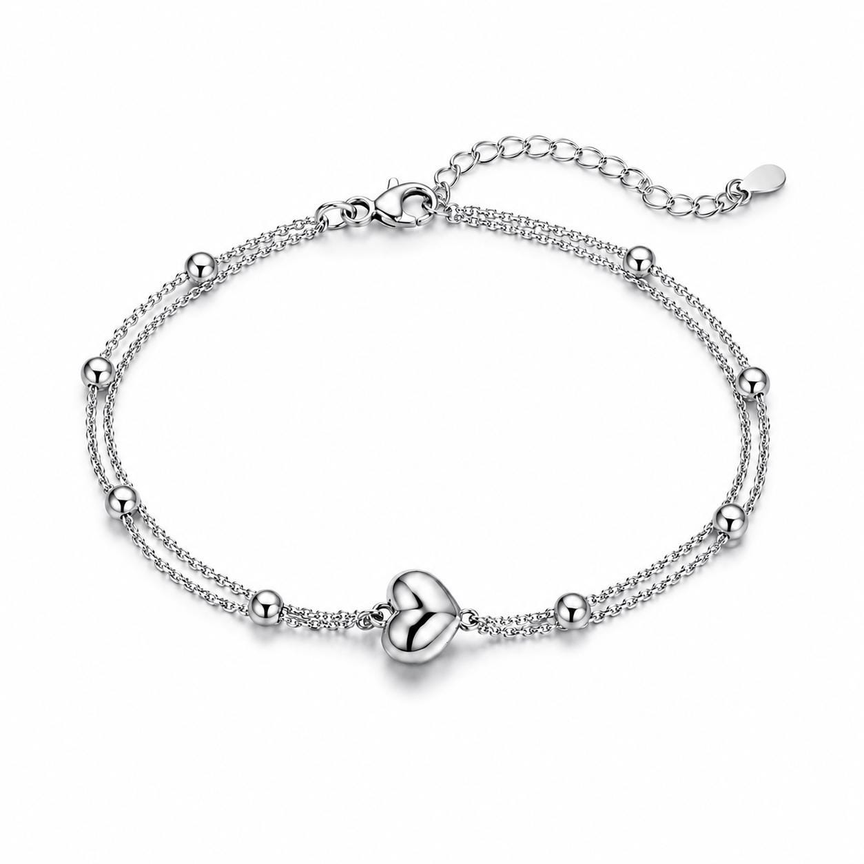 Solid PT950 platinum double-chain heart bracelet on white