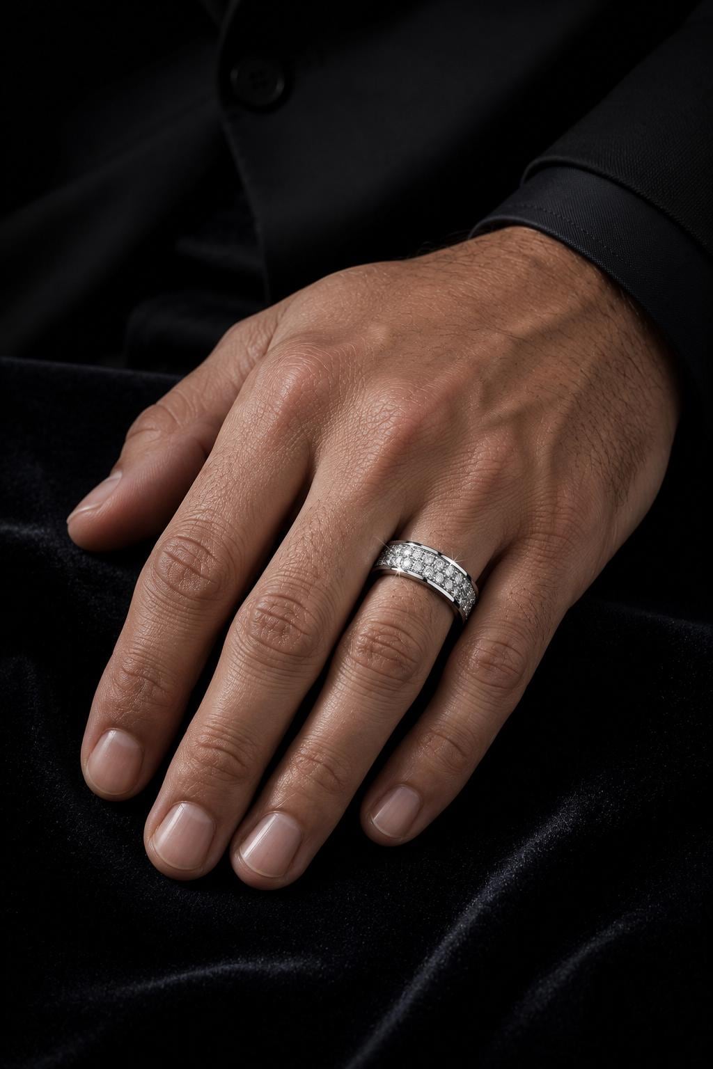 PT950 platinum full pave lab diamond wedding band 5mm angled view