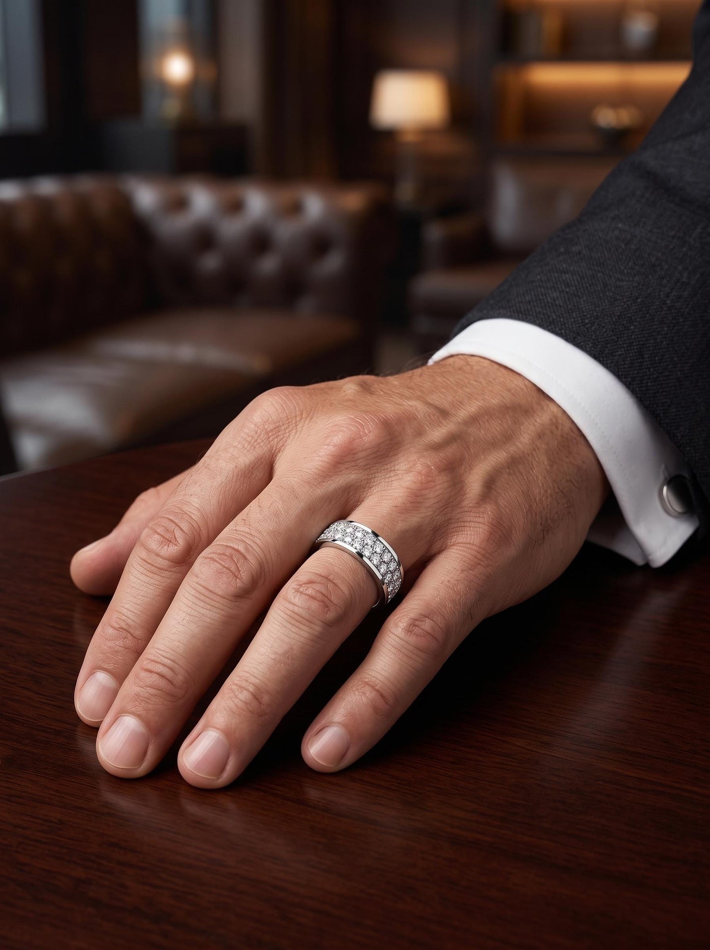 PT950 platinum full pave lab diamond wedding band 5mm side profile