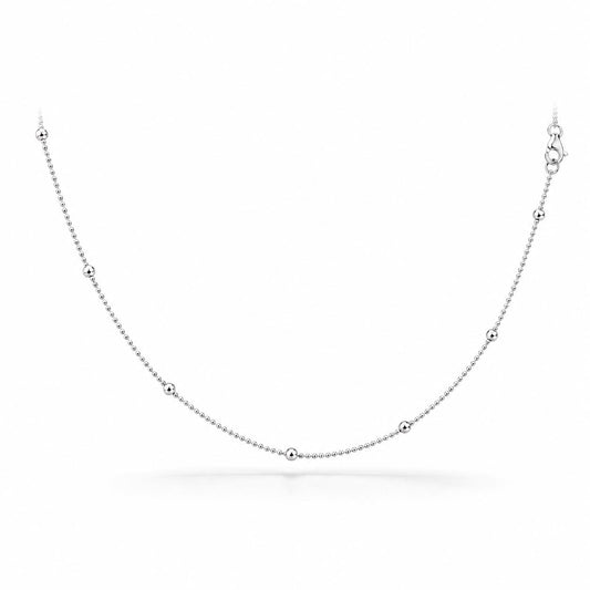Solid PT950 platinum station necklace with polished 2.4mm beads on white