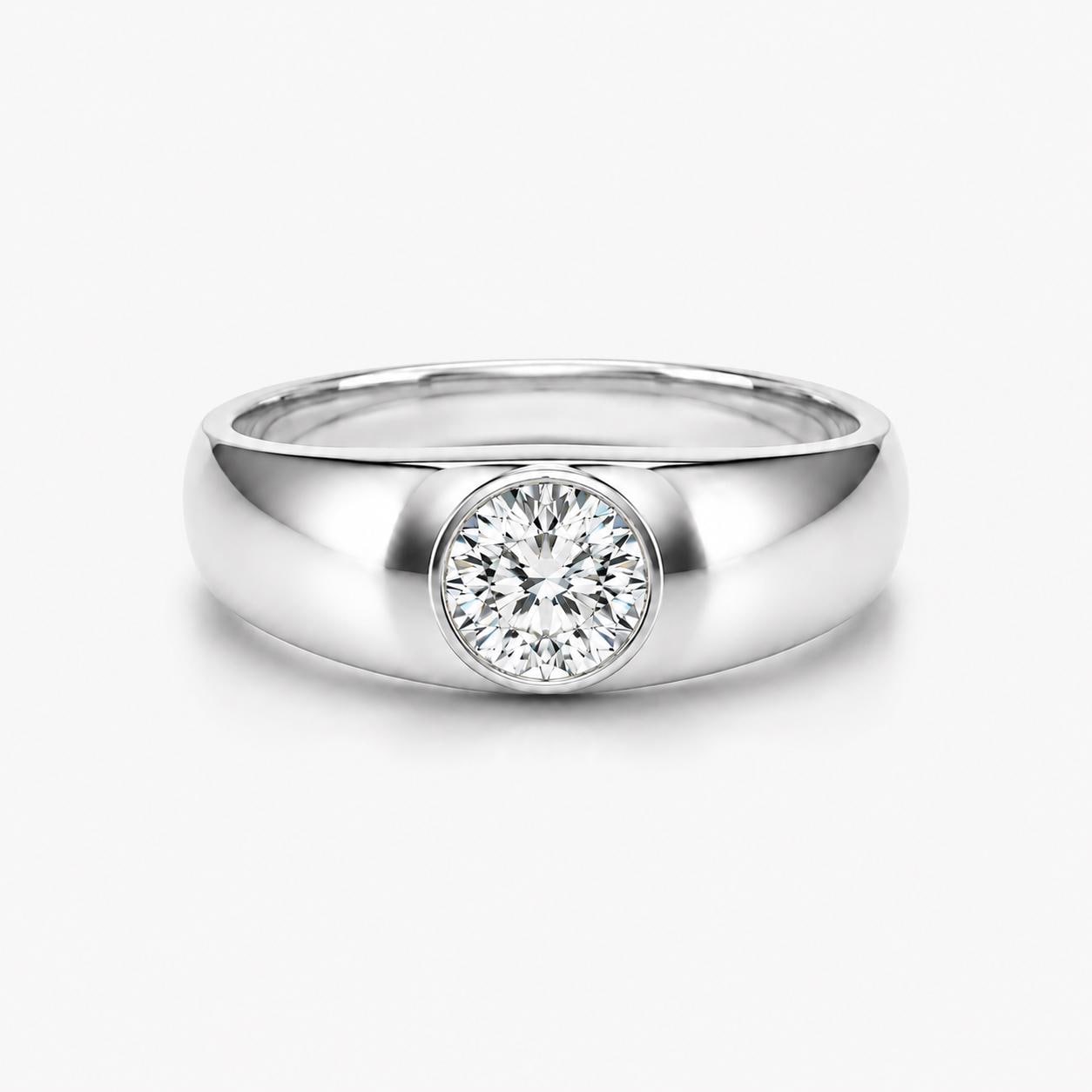 1ct round lab diamond solitaire ring in PT950 platinum or 18K gold worn view