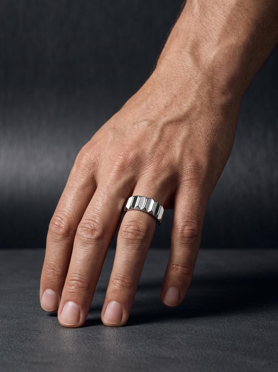 PT950 platinum architectural wedding band 6mm side profile