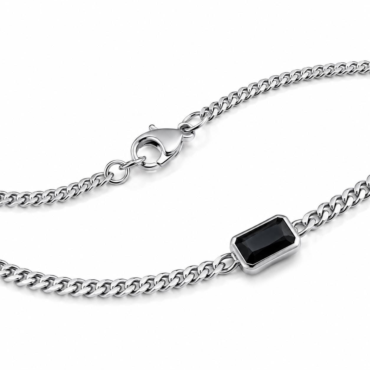 PT950 platinum curb necklace with rectangular black onyx centre and clasp