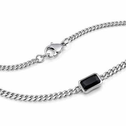 PT950 platinum curb necklace with rectangular black onyx centre and clasp
