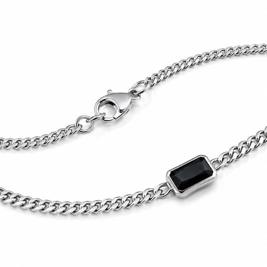 PT950 platinum curb necklace with rectangular black onyx centre and clasp