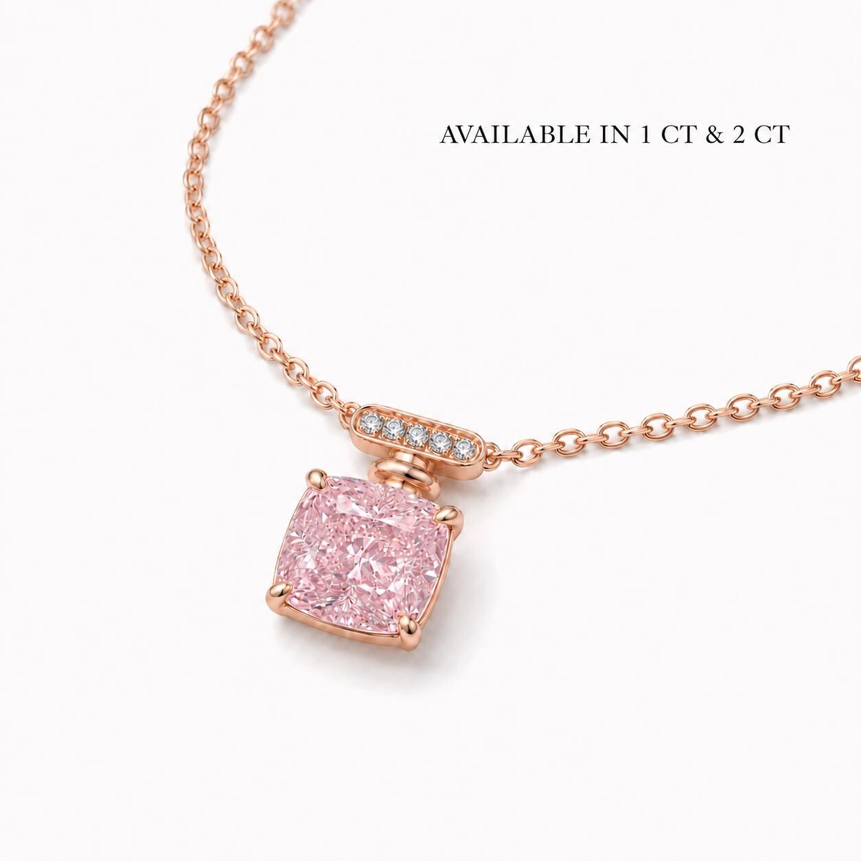 Pink lab-grown diamond necklace available in one-carat and two-carat sizes
