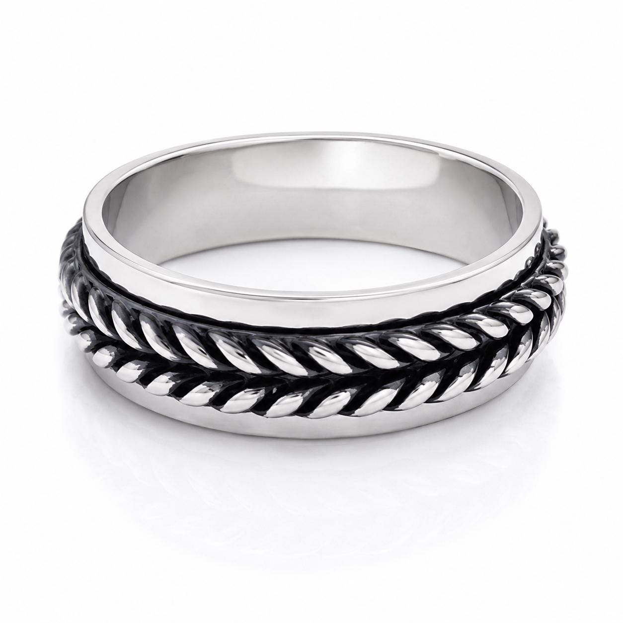 PT950 platinum braided wedding band angled view