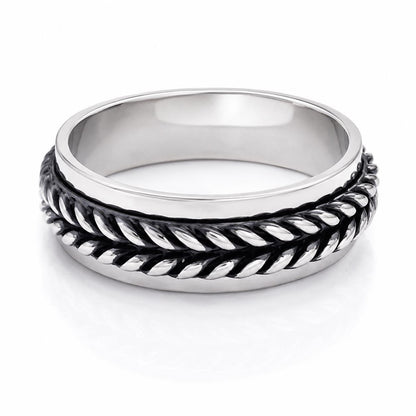 PT950 platinum braided wedding band angled view