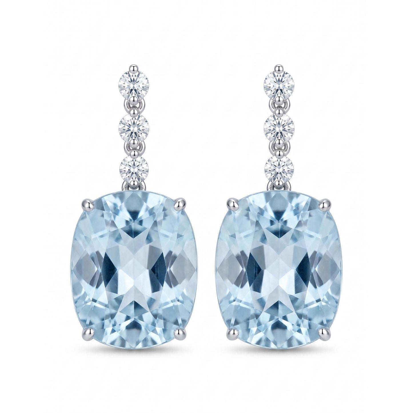 PT950 platinum natural aquamarine diamond drop earrings front view