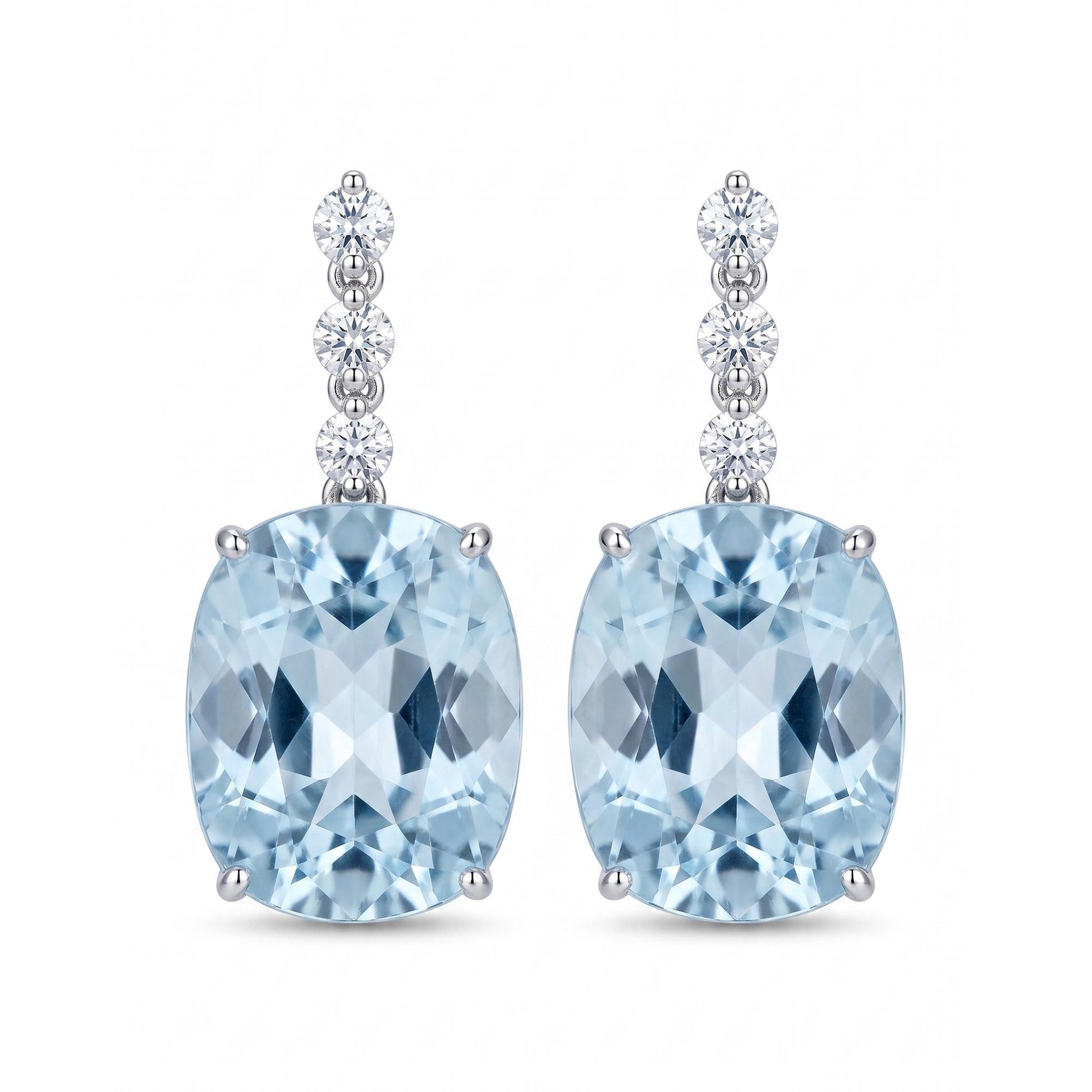 PT950 platinum natural aquamarine diamond drop earrings front view