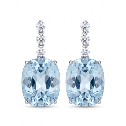 PT950 platinum natural aquamarine diamond drop earrings front view