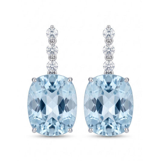 PT950 platinum natural aquamarine diamond drop earrings front view