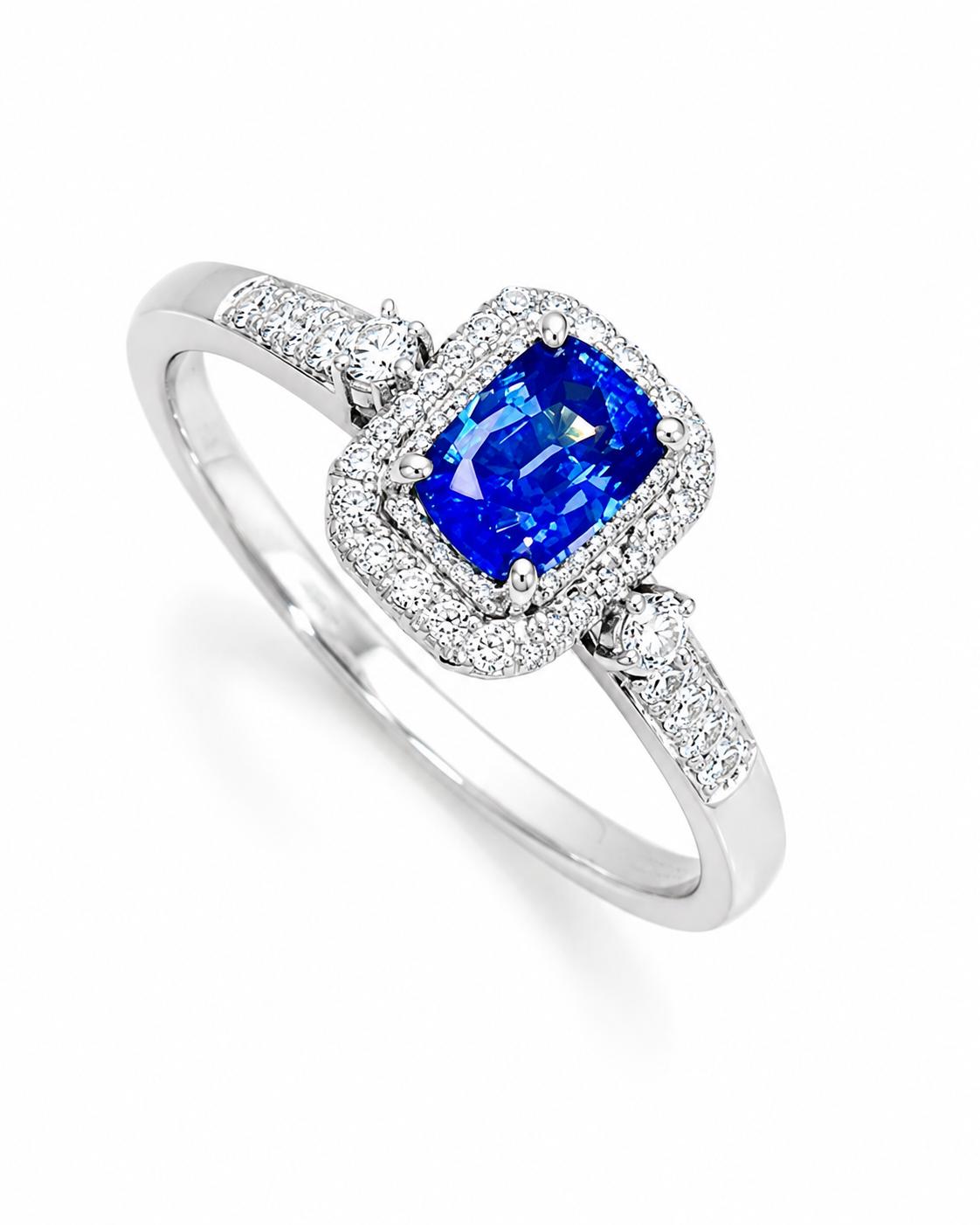 0.63ct natural sapphire diamond halo engagement ring