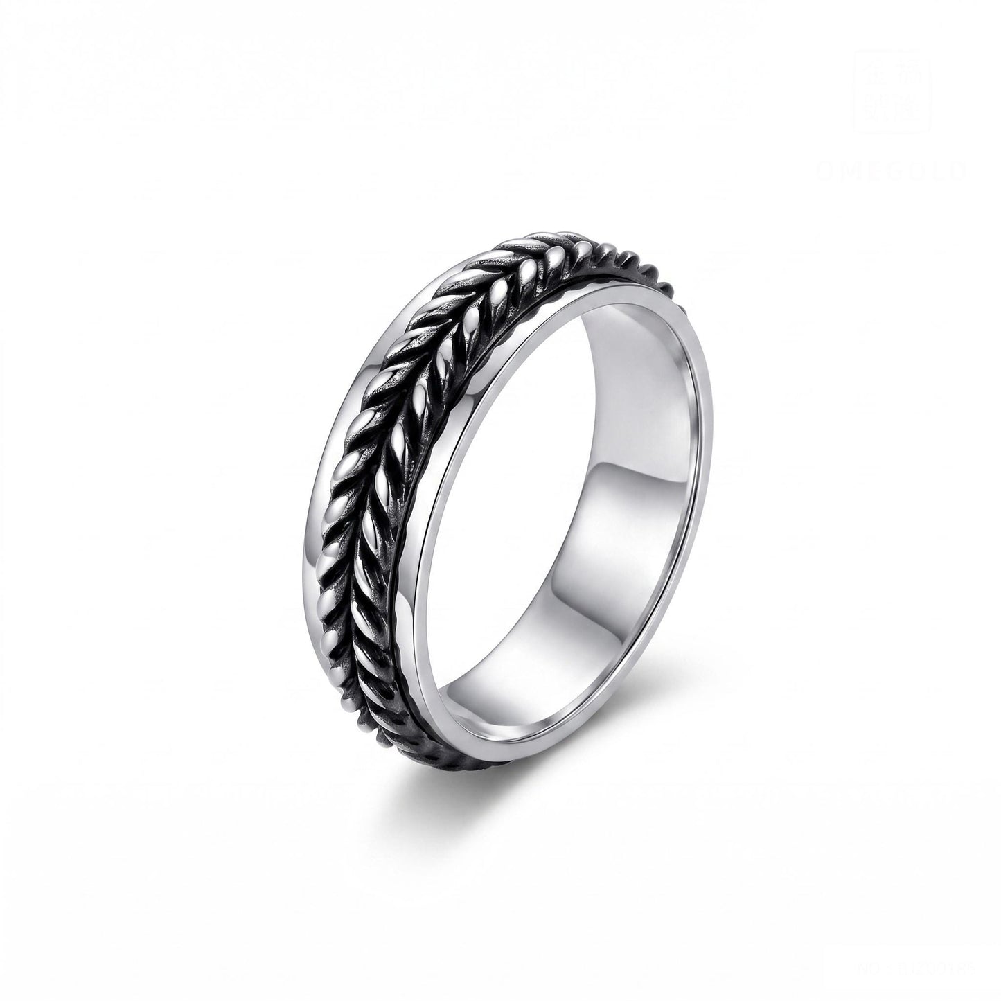 Braided leaf platinum men's ring side view
