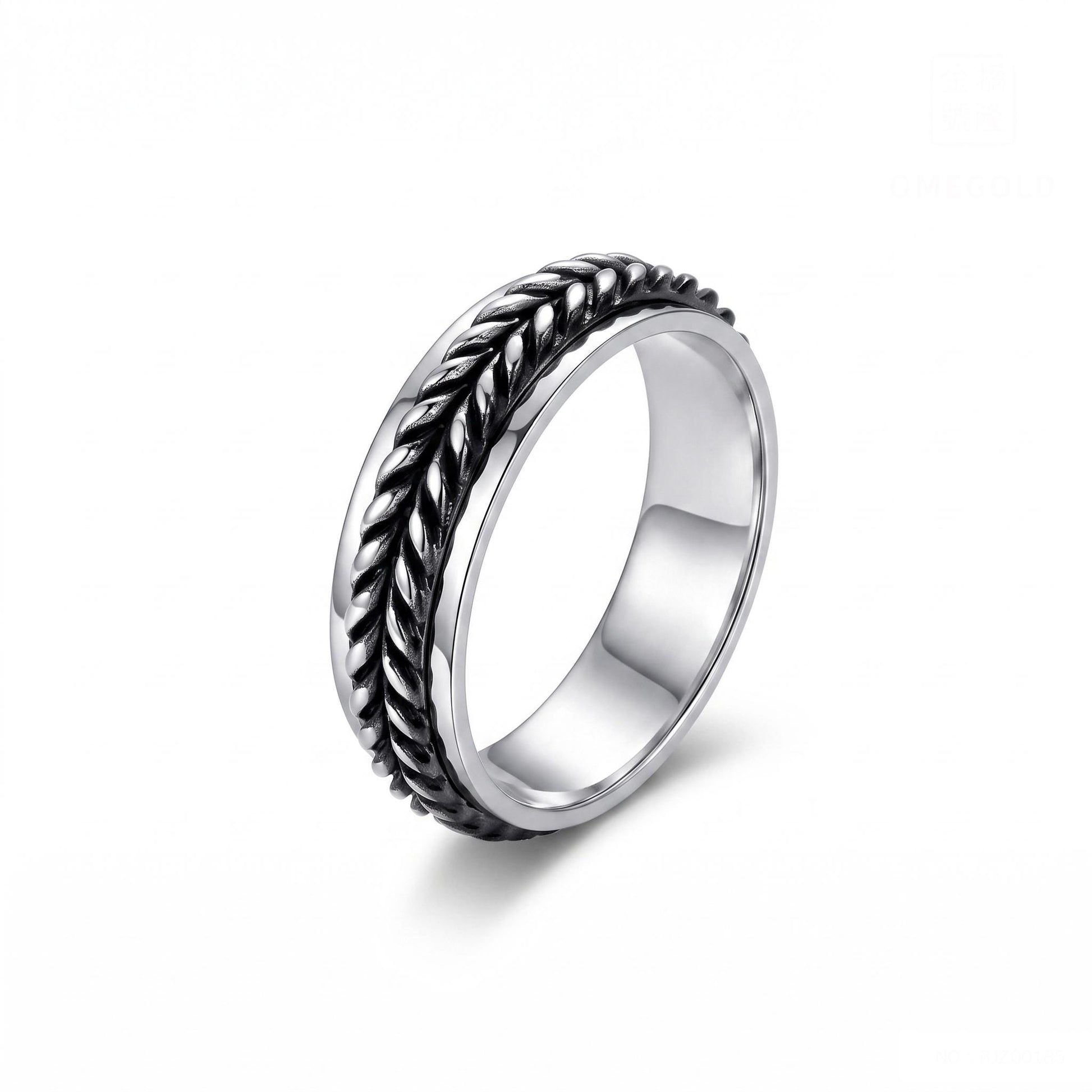 Braided leaf platinum men's ring side view