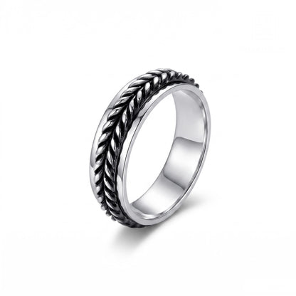 Braided leaf platinum men's ring side view